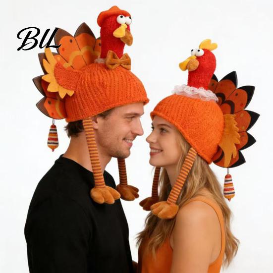 Thanksgiving Theme Celebration Headwear Funny Turkey Hat for Adults, Costume Accessory, Novelty Soft Creative Role Play Knitted Women, Men,