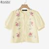 ZANZEA Women Casual Short Sleeve Floral Print Lace Up Cover Up Blouse