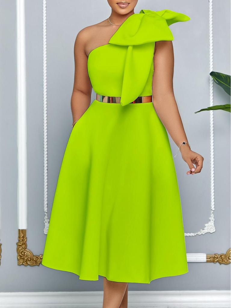 Plus Size Women's One-Shoulder Bow Evening Dress - Summer Fashion African Style