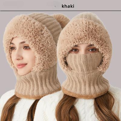 Knitted Hat Thickened Hat Scarf Mask One-piece Hat Winter Warm Hat for Women