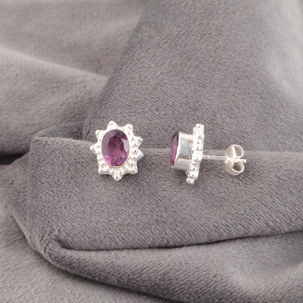 925 Sterling Silver Jewelry Amethyst Gemstone Handmade Earrings 0.54" For Gift EE-151-6