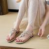 Sandals female summer new heavy industry rhinestone fairy wind flat bottom student toe women's shoes seaside beach shoes sandals