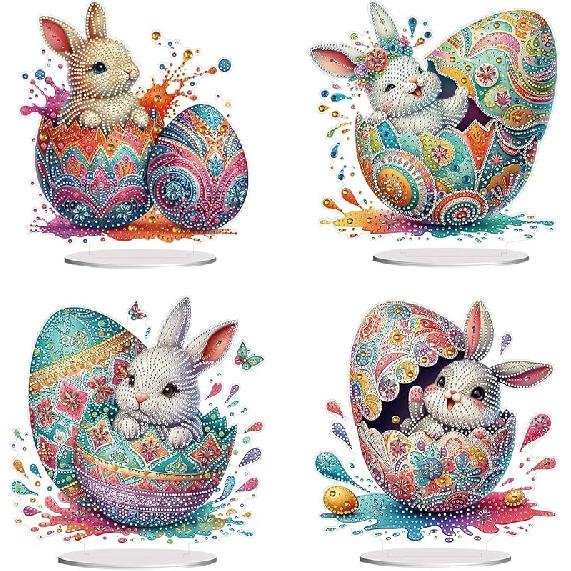 BAYUNOE DIY Diamond Art Painting Desktop Ornament Easter Handmade Double-Sided Pattern Diamond Art Decorated Tabletop Ornaments Single Sided Diamond