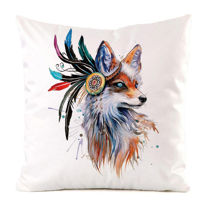 Colored Hand-Painted Animal Series Digital Printing Short Plush Pillow Covers for Car Sofa Office Cushion Cover Home Goods