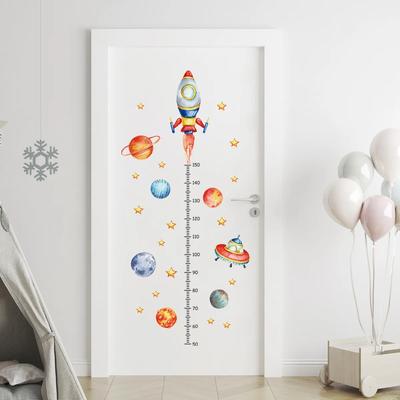 Autocollants muraux de mesure de hauteur de fusée de planète de dessin animé, pour chambre d'enfants, rouleau de hauteur de chambre de bébé garçon, tableau de croissance, sparadrap muraux muraux