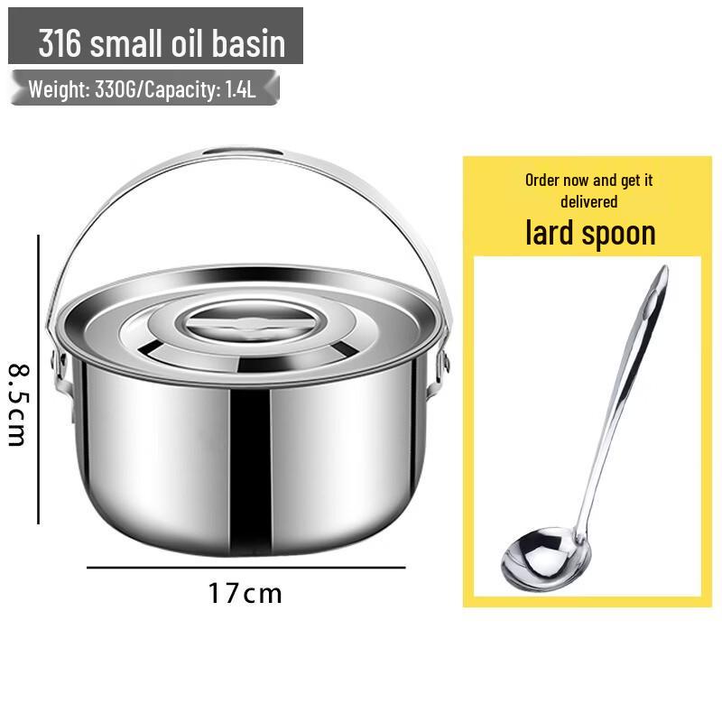 316 Stainless Steel Lard Container with Lid & Handle