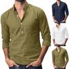 Men's Baggy Cotton Linen Solid Pocket Long Sleeve Turn-down Collar T-Shirts Tops