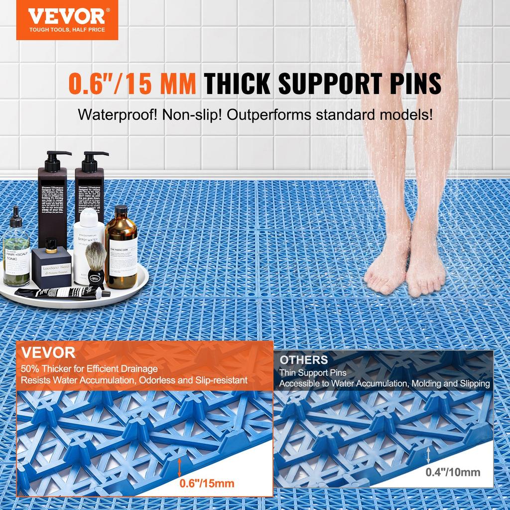 VEVOR Modular Interlocking Cushion, 50 Pack 30 X 30 Cm Splicing Drainage Mats, Soft PVC Interlocking Drainage Floor Tiles