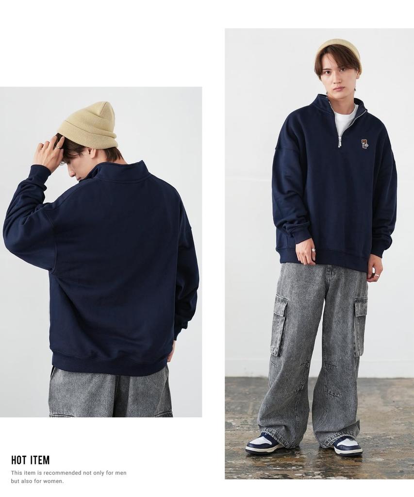 IMPROBS SIDEWAY STANCE Men's Half-Zip Fleece Sweatshirt with Embroidered One-Point Design, 70220, B-Ash