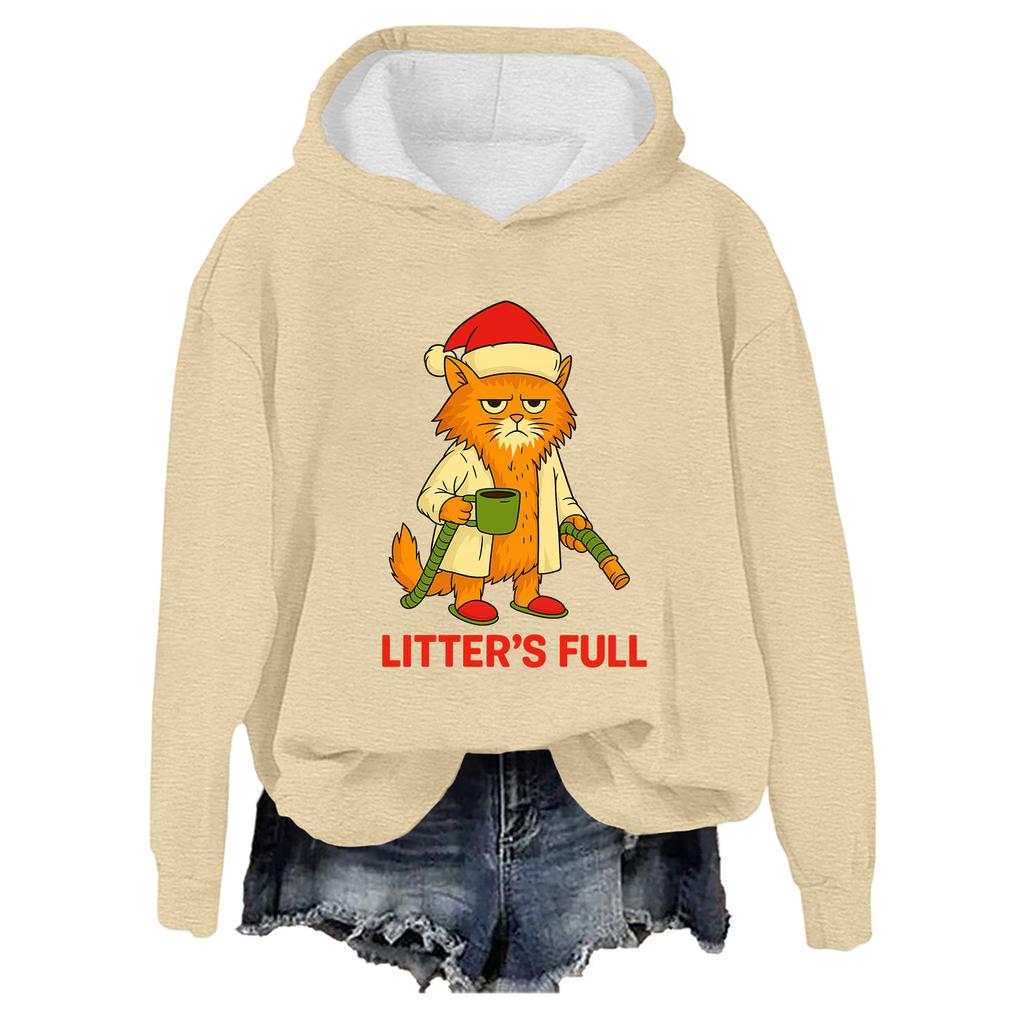 Women's Fashion Casual Long-Sleeved Round Neck Loose Printed Hooded Sweatshirt