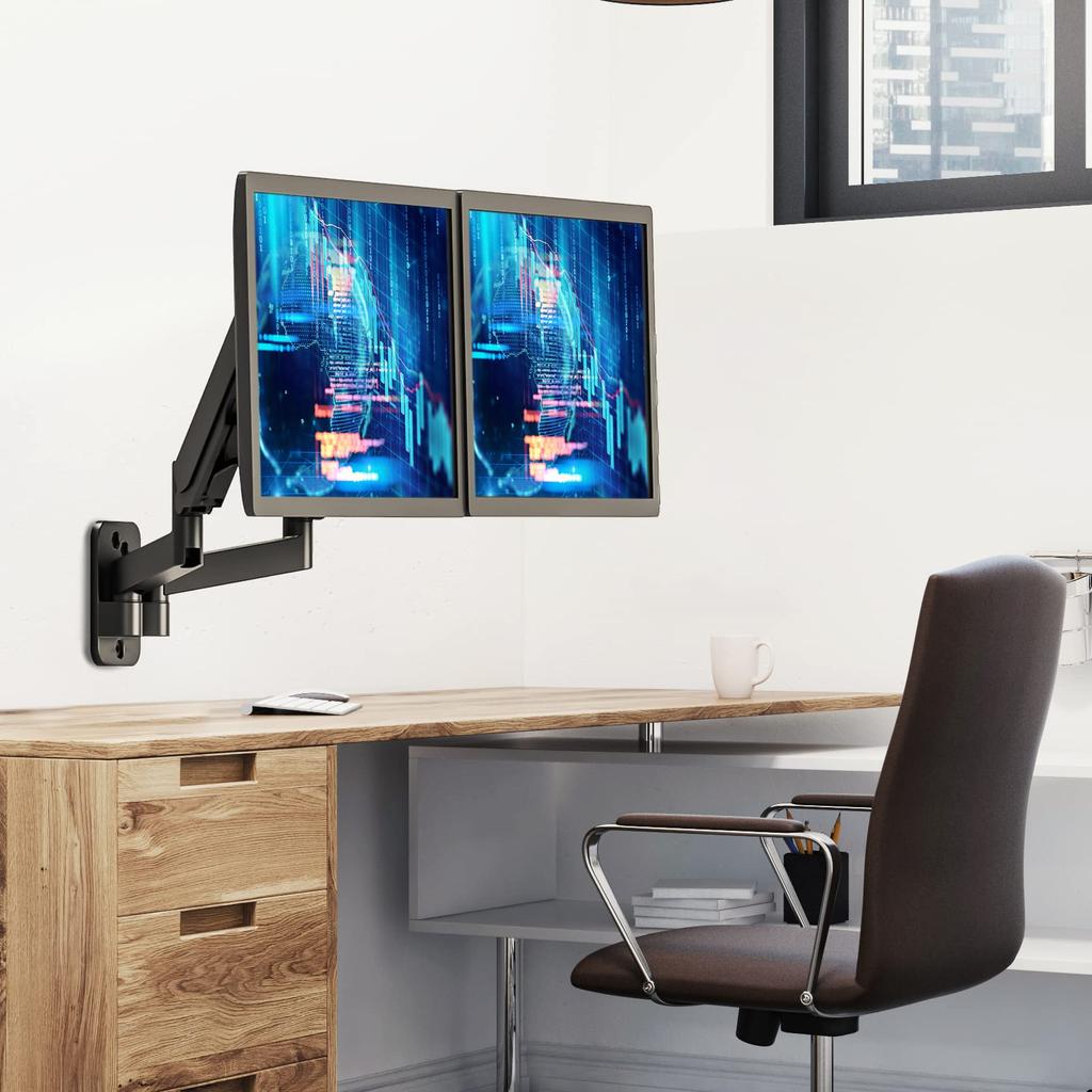UPGRAVITY Držák na dva monitory Nástěnný držák na displej Palec 8KG Nastavení plynovou pružinou VESA 75x75 100x100 Nastavení 13-32 (Každé rameno) Nahoru/dolů/vlevo/vpravo