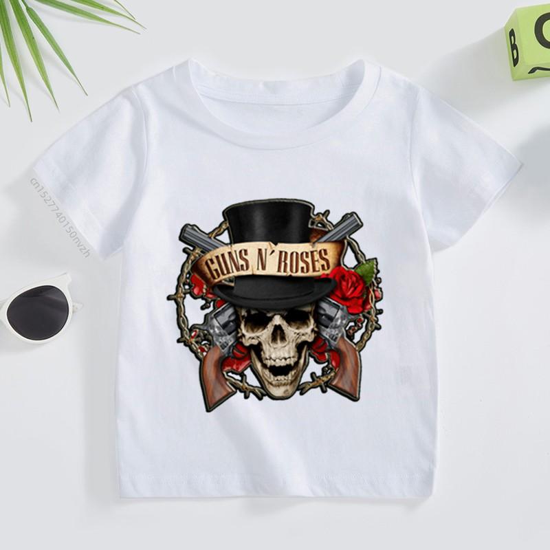 3T~9T Roll Band Gun N Roses Kinder T-Shirt Herren- und Damen Popmusik Kurzarm Oberteil Kinder Freizeitkleidung