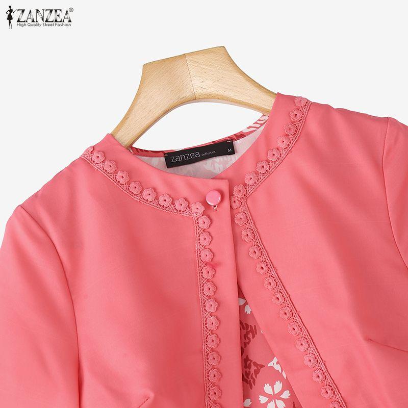 ZANZEA Women Casual Round Neck Short Sleeve Print Patchwork Dress