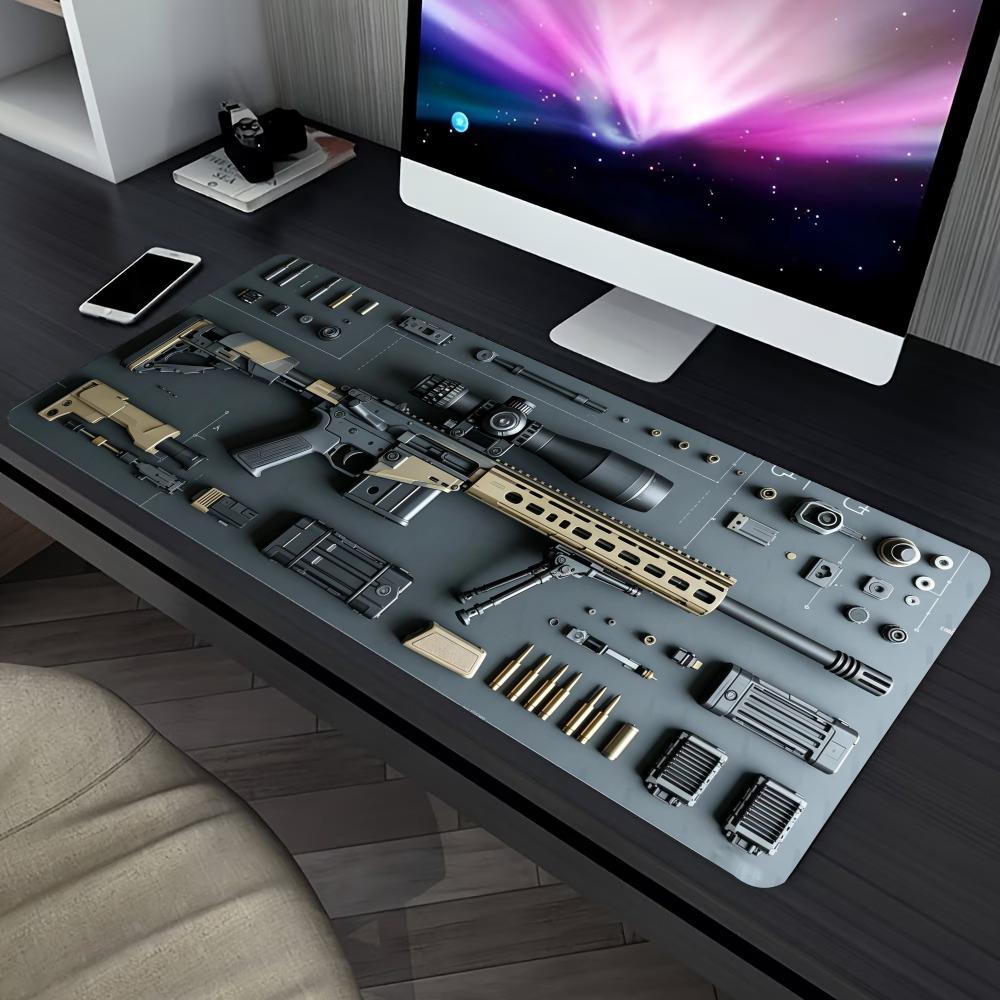Hardware Disassembly Extended Gaming Mouse Pad Non Slip Desk Surface Mechanical Blueprint Art For Computer Desktop Use
