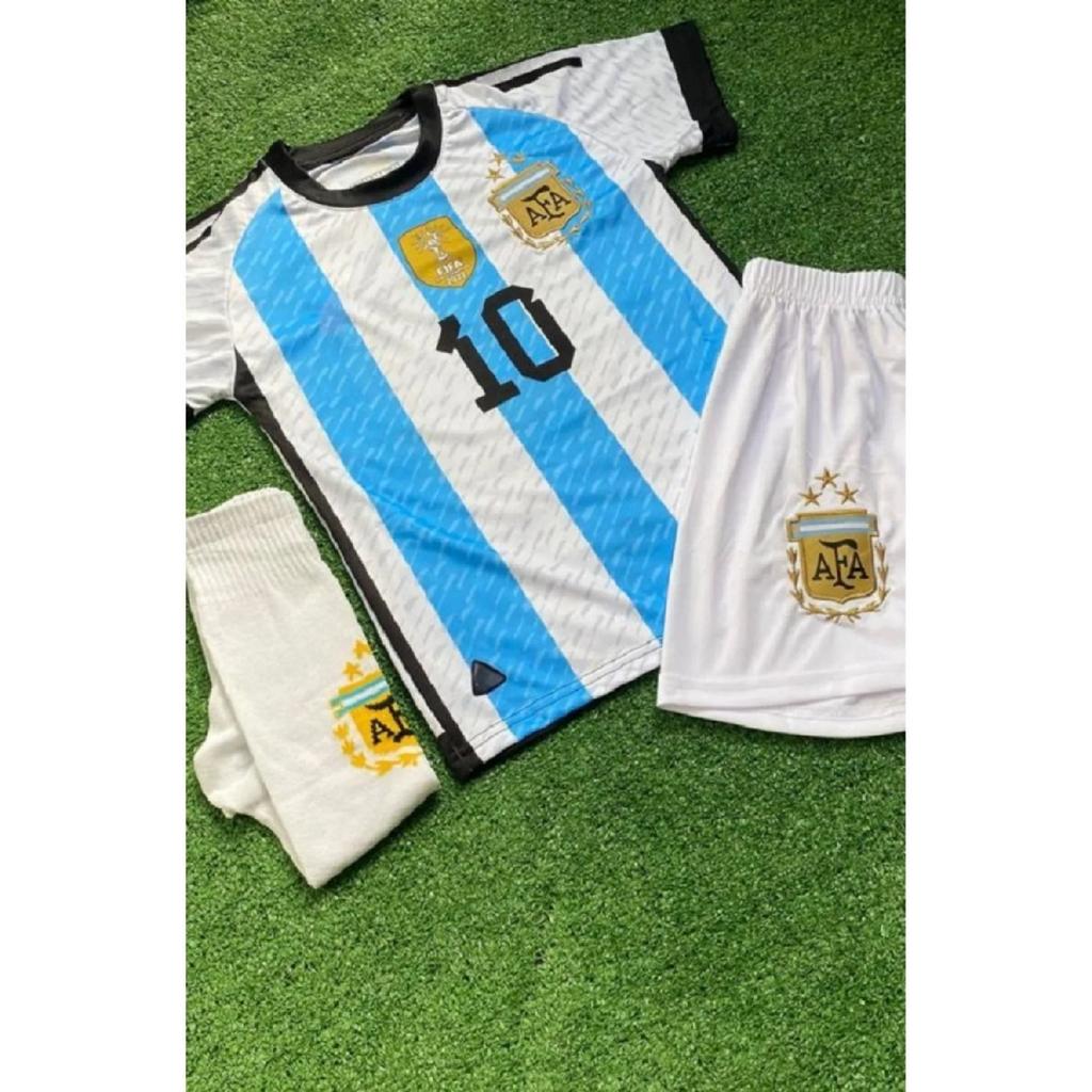 Argentina Messi Blue Sticks Cupa Mondială Set De 4 Tricou Fotbal Copii 3 Stele Ft56t