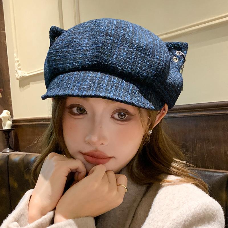 

Plaid Beret Autumn Winter Fashion Windproof Warm Octagonal Hat British Style Painter Newsboy Cap Korean Retro Casual Headwear 56-58cm синий