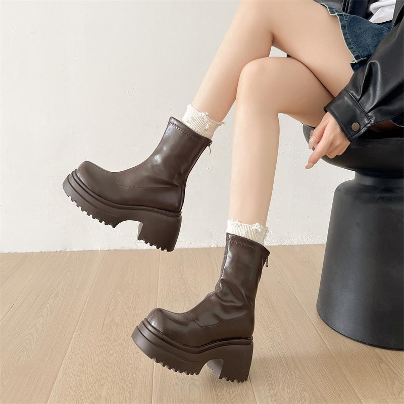 Britischer Stil kleiner Mann schwarz dicksohlige Western Cowboy Stiefel Damen 2025 neuer Herbst Retro dicker Absatz Martin Stiefel