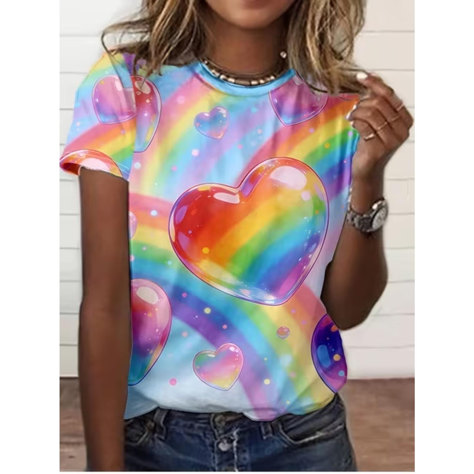 

Fashion Women Heart Symbol Print T Shirt Funny Casual O-neck Short Sleeves T-shirt Summer Female Tee Shirt 8XL різнокольоровий