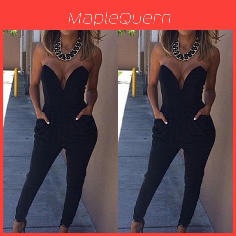 Women Ladies Elegant Clubwear V Neck Playsuit Bodycon Jumpsuit Perfect For Parties
