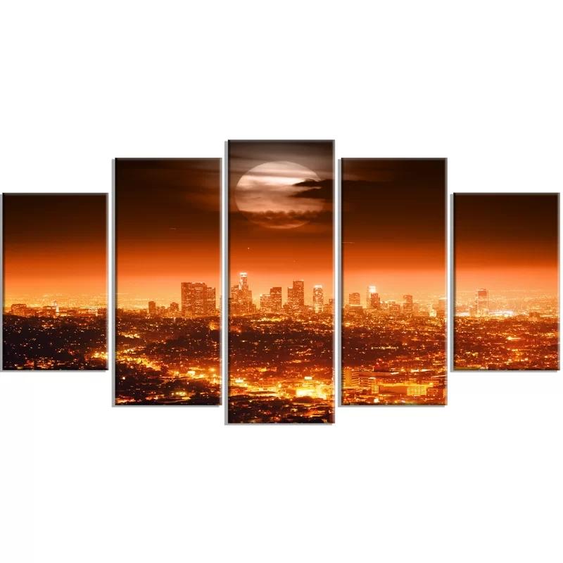 

5 шт. домашний декор холст Hd полнолуние над Лос-Анджелесом принт плакат живопись современное настенное искусство гостиная модульная фоторамка 30x40cm*2 30x60cm*2 30x80cm*1