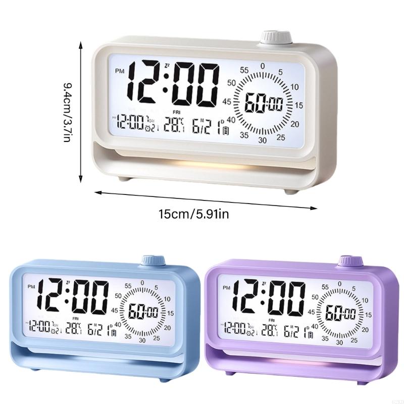 62KD Rechargeable Kids Digital Alarm Clock 60 Minutes Visual Timers LCD Display Clock with Night Light for Time Management