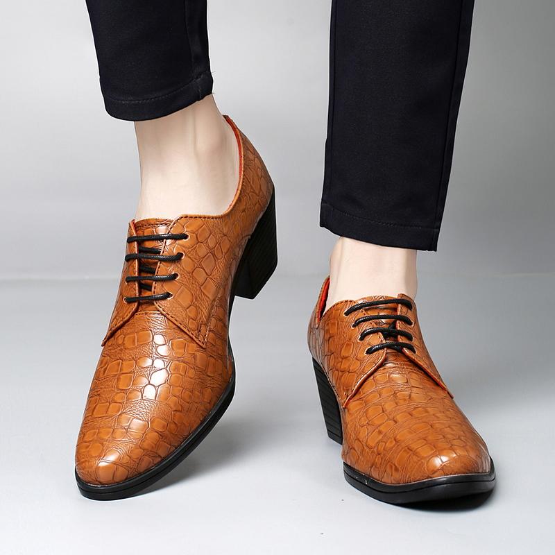 Men High Heels Blue Derby Brown Wedding Dress Dance Shoes Business Elevator Shoes Black Height Increase Tuxedo Shoes Large Size