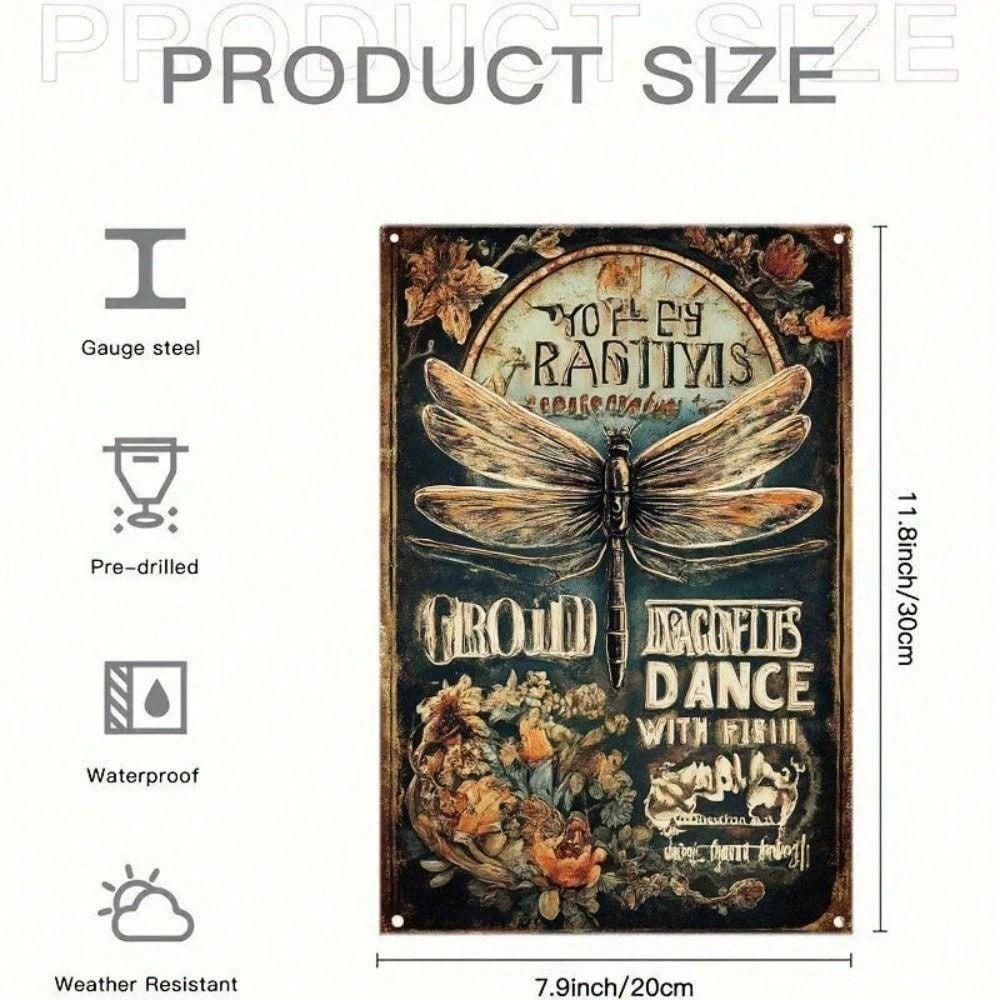 Vintage Metal Poster Dragon Botanical Nature Insect Wall Art Living Room