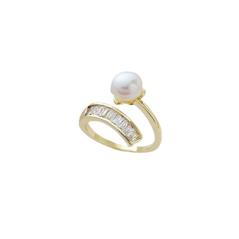 Ring natural freshwater pearl ring light luxury niche design open ring ins style simple small hand jewelry