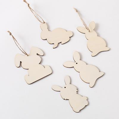 6/12 Stück Osterhasenanhänger aus Holz Rohlinge Hasen Holzchips Kinder Osterparty DIY Malen Basteln Geschenk Heim Hängedekoration
