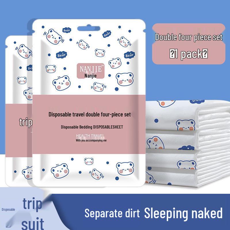 Tragbares Doppel-Hotel-Einweg-Bettwäsche-Set – Verdicktes, schmutzabweisendes Reise-Bettlaken & Bettbezug