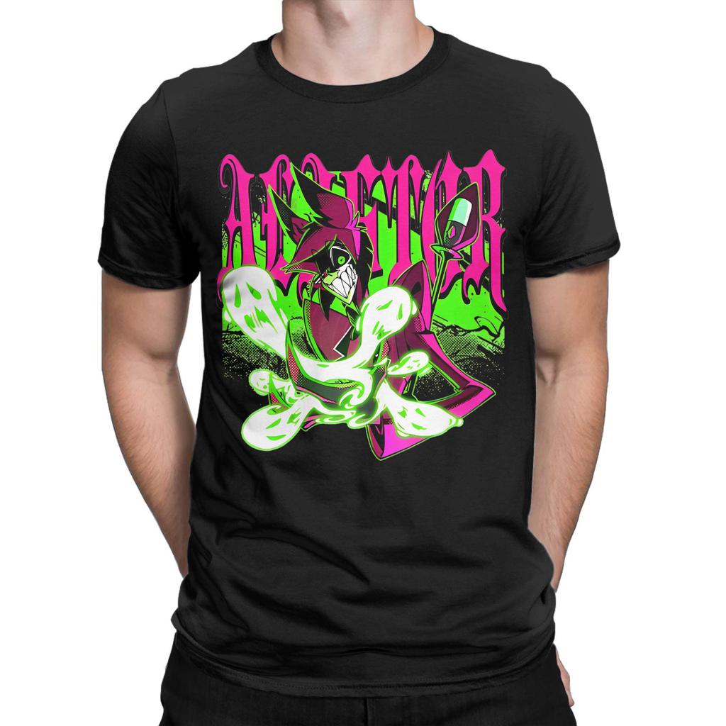 Retro Alastor Anime T-Shirt Für Männer Frauen Rundhals Kurzarm Oberteile Hazbins Hotels 100% Baumwolle Sommer Oberteil T-Shirt