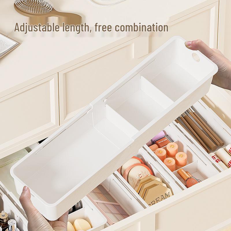 Telescopic Drawer Organizer with Built-in Compartments for Cosmetics and Lipstick