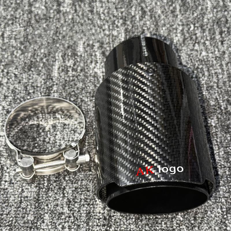 1Pcs Auto Modification Single Exhaust Tip Black Pipe Glossy Carbon Fiber Muffler Tail End Pipe Exhaust Nozzle for AK Universal