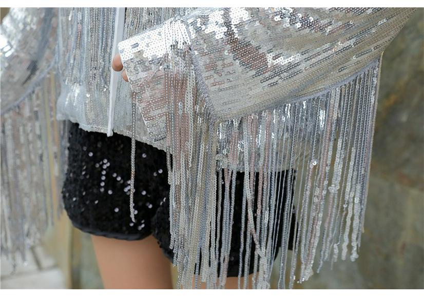 Women's Shiny Sequin Tassel Jacket - European & American Style, Beaded Celebrity Top with Lining