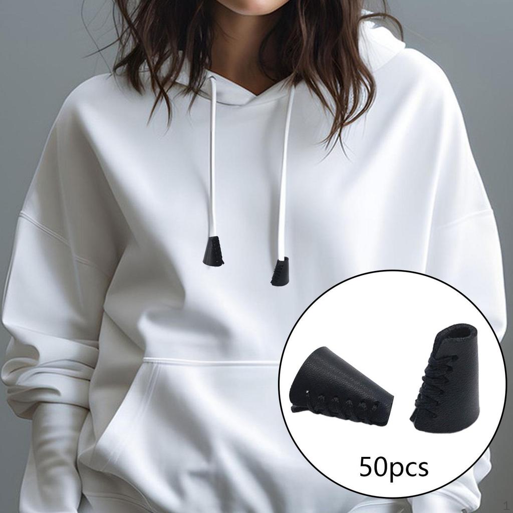 50 Pieces PU Cord Ends, Drawstring Easy To Use Jewelry Accessories, Handmade for Hat,