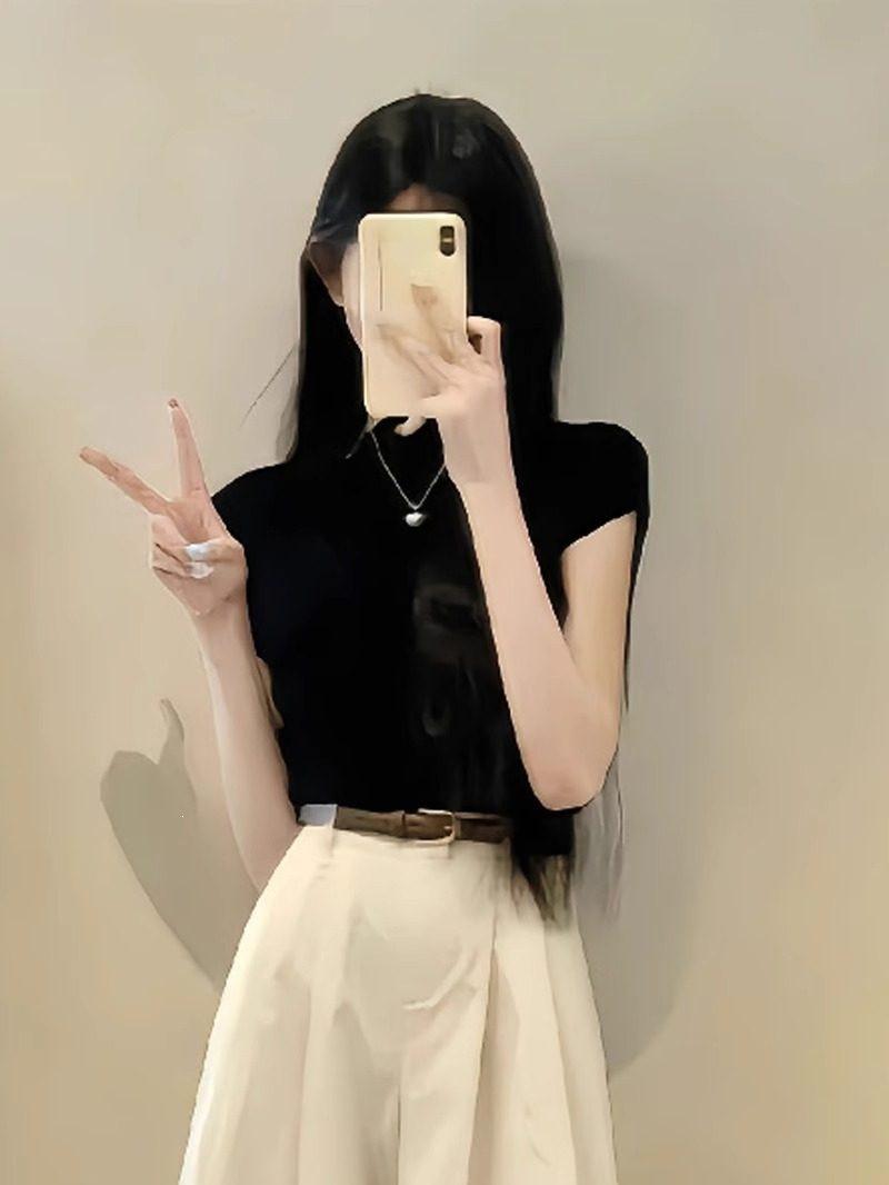 

Women s Plus Size Fashionable Two-Piece Set: Flattering Black T-Shirt & Wide-Leg Pants, Age-Reducing, High-End Summer Outfit XL (Recommended 60-70 kg)