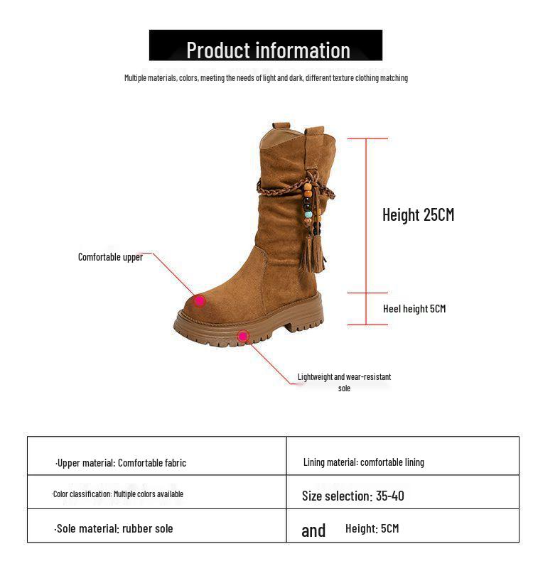Women's Thick Sole Retro Western Ankle Boots - 2025 Autumn/Winter Fashion Tassel Cowboy Martin Boots