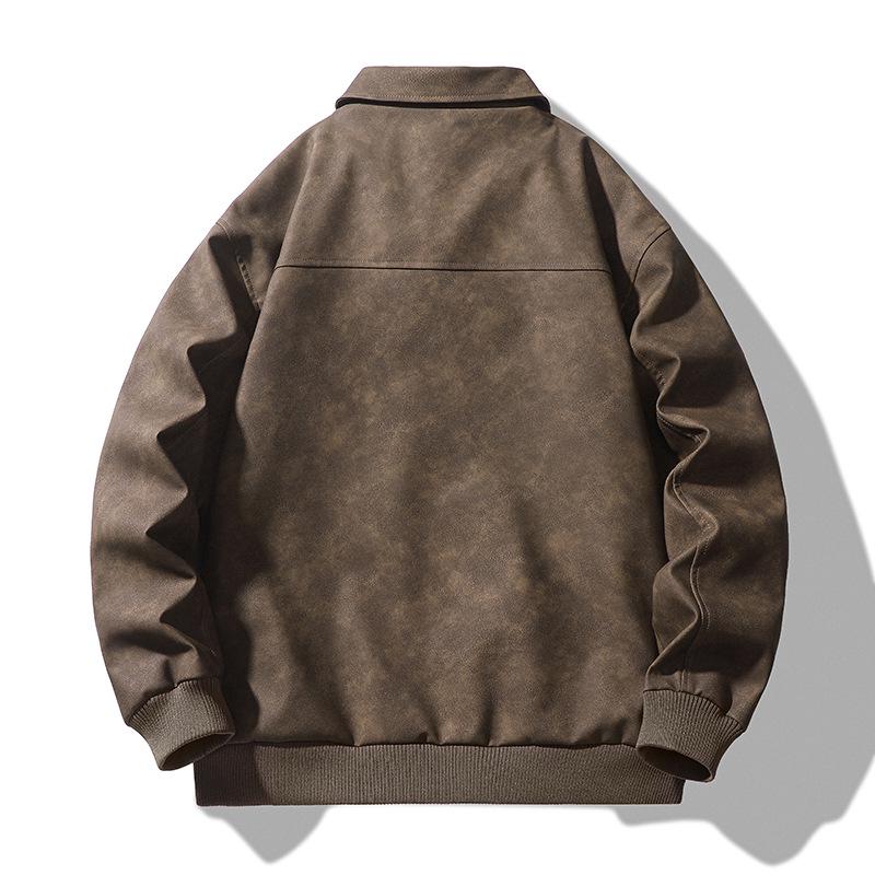 Men's 2025 Spring Fashion Lapel Motorcycle Leather Jacket - Korean Style Retro American Street Outerwear