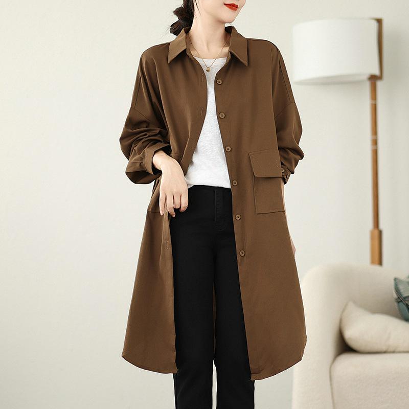 

2025 Весна/Осень Свободное Большого Размера Длинное Пальто-Рубашка - Гонконгский Стиль One Size кофейный