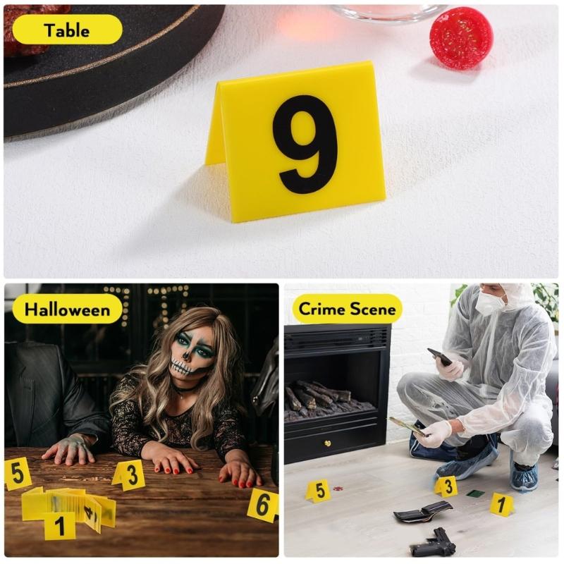 10Pieces Professional Crime Scene Markers Reusable Bright Yellow Labels Perfect for Training Simulations and Halloween Decors