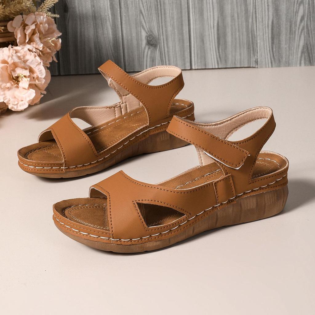 Ladies' Thick Soled Open Toed Wedge Sandals, Versatile Summer Flat Shoes, Women's Shoes