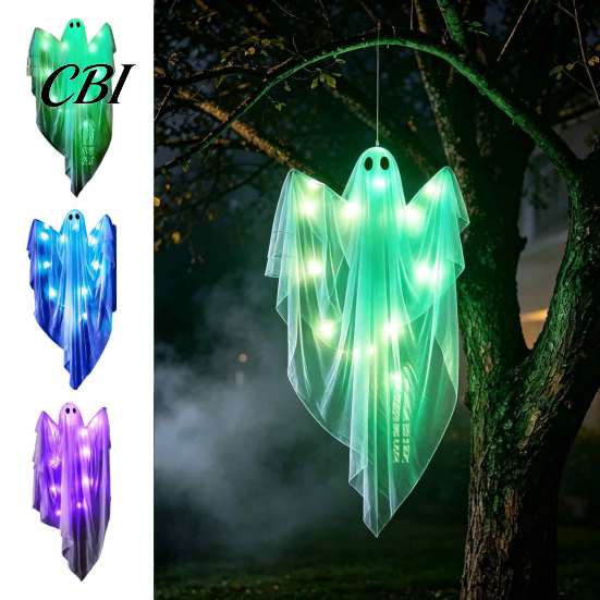 Floating Visual Effect Props Halloween Hanging Light Up Ghost Decoration, Large Spooky Flying for with LED Lights Front Yard Patio Lawn Garden