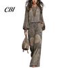 Lightweight Women Clothing Boho Print 2 Piece Sets for Women, Casual Long Sleeve Top Lantern Blouse Wide Leg Pants Matching Sets, Summer Loose Travel