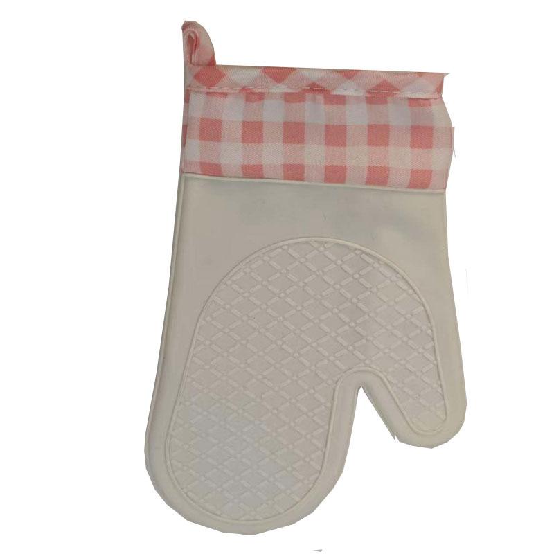 1PC anti-scalding gloves thickened pink plaid with cotton sugar needles silicone gloves non-slip and heat-resistant microwave oven baking special розовый