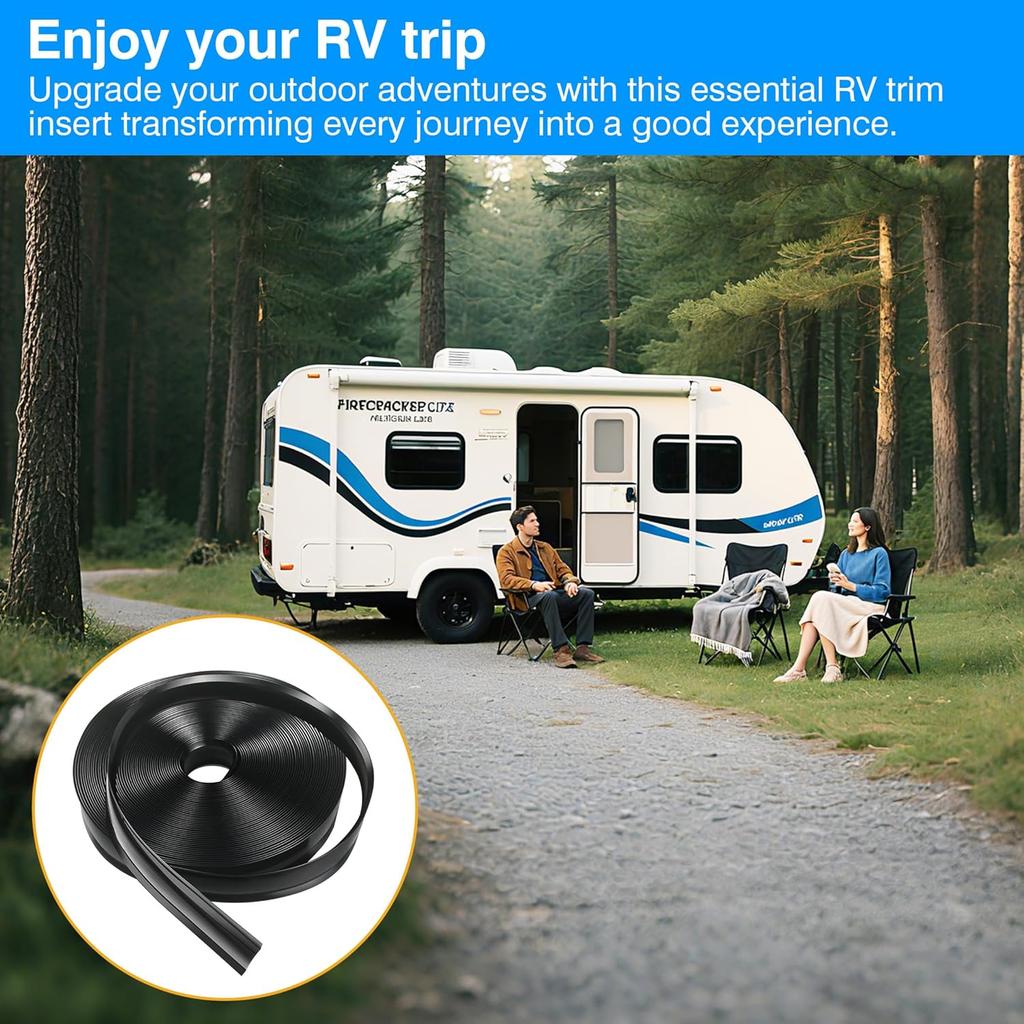 RV Trim Molding Ert 1" - RV Vinyl Trim Ert 50’ Black - Camper Trim Molding Exterior, UV-Resistant RV Weather Stripping Exterior, For Camper Travel