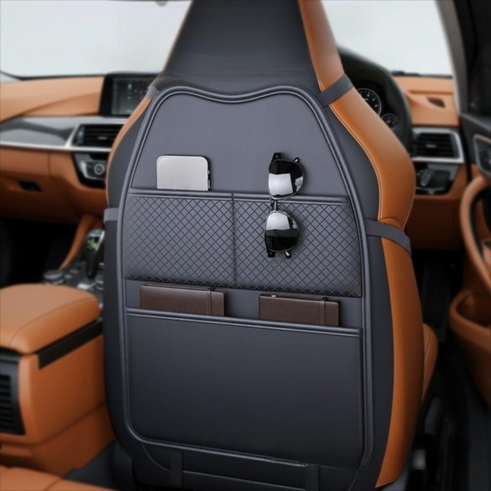 PU Car Seat Kick Proof Pad with Pockets Auto Seat Back Storage Bag  for Most Vehicles