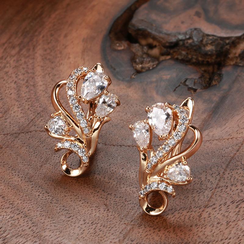 Gold Diamond Flower Earrings Set Women Sparkly Fashion Jewelry Gift for Her
