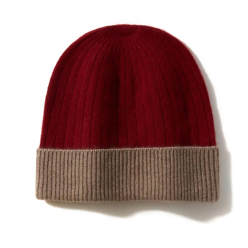 100% Pure Cashmere Knitted Hats for Autumn and Winter Women Fashionable Simple and Warm Hat Outdoor Windproof Hats Unisex