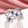 Luxury Multilayer Cross Rings Full Paved Blue CZ Stone Fashion Sparkling  Sterling Silver Women's Rings Wedding Bands