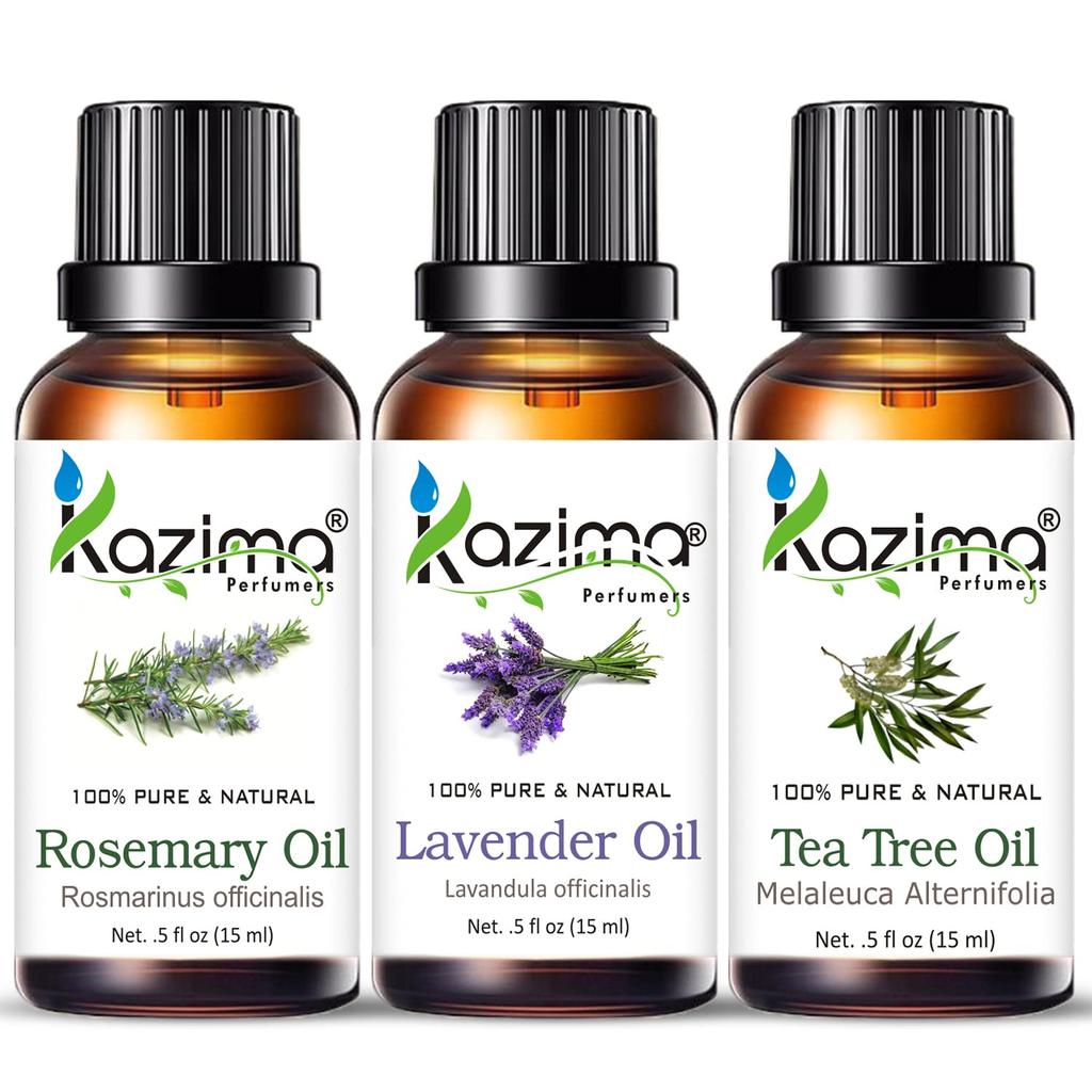 KAZIMA Essential Oils - Rosemary Oil, Lavender Oil & Tea Tree Oil (Combo Pack of 3) 15 Ml Each